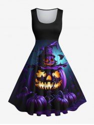 Plus Size Halloween Costume Pumpkin Lantern Hat Skull Tree Print 1950s Vintage Dress -  