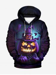 Plus Size Halloween Costume Pumpkin Lantern Hat Skull Tree Print Hoodie For Men -  
