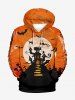 Costume D'Halloween en Blocs de Couleurs Lune et Château Imprimés Croisé Grande Taille pour Couples - Orange Foncé 