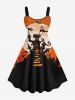 Costume D'Halloween en Blocs de Couleurs Lune et Château Imprimés Croisé Grande Taille pour Couples - Orange Foncé 