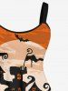 Costume D'Halloween en Blocs de Couleurs Lune et Château Imprimés Croisé Grande Taille pour Couples - Orange Foncé 