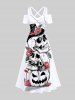 Halloween Costume Pumpkin Skulls Rose Flower Spider Web Print Plus Size Matching Outfit For Couples -  