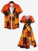 Plus Size Coconut Tree Ombre Sky Dusk Cloud Print Hawaii Split Pocket A Line Midi Dress -  