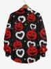 Plus Size Halloween Costume Pumpkin Heart Star Glitter 3D Print Buttons Long Sleeve Shirt For Men -  