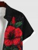 Plus Size Tropical Leaf Hibiscus Flower Print Buttons Pocket Hawaii Shirt For Men -  