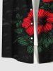 Plus Size Tropical Leaf Hibiscus Flower Print Buttons Pocket Hawaii Shirt For Men -  