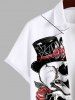 Plus Size Halloween Costume Skulls Rose Flower Spider Web Print Buttons Pocket Shirt For Men -  