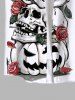 Plus Size Halloween Costume Skulls Rose Flower Spider Web Print Buttons Pocket Shirt For Men -  