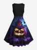 Plus Size Halloween Costume Pumpkin Lantern Hat Skull Tree Print 1950s Vintage Dress -  