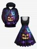 Plus Size Halloween Costume Pumpkin Lantern Hat Skull Tree Print 1950s Vintage Dress -  