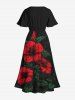 Plus Size Tropical Leaf Hibiscus Flower Print Split Hawaii Midi Dress -  
