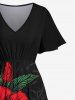 Plus Size Tropical Leaf Hibiscus Flower Print Split Hawaii Midi Dress -  