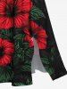 Plus Size Tropical Leaf Hibiscus Flower Print Split Hawaii Midi Dress -  
