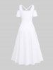Maxi Robe D'Halloween Rose Toile D'Araignée Citrouille Imprimés à Epaule Dénudée Grande Taille - Blanc M