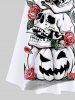Maxi Robe D'Halloween Rose Toile D'Araignée Citrouille Imprimés à Epaule Dénudée Grande Taille - Blanc M
