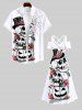 Maxi Robe D'Halloween Rose Toile D'Araignée Citrouille Imprimés à Epaule Dénudée Grande Taille - Blanc M