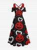Maxi Robe D'Halloween 3D Citrouille et Cœur Imprimés à Epaule Dénudée Grande Taille à Paillettes - Noir M