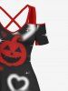 Maxi Robe D'Halloween 3D Citrouille et Cœur Imprimés à Epaule Dénudée Grande Taille à Paillettes - Noir 1X