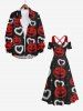 Maxi Robe D'Halloween 3D Citrouille et Cœur Imprimés à Epaule Dénudée Grande Taille à Paillettes - Noir 1X
