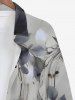 Plus Size Ink Painting Rose Flower Leaf Skulls Print Halloween Button Long Sleeves Shirt For Men -  