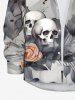Plus Size Ink Painting Rose Flower Leaf Skulls Print Halloween Button Long Sleeves Shirt For Men -  