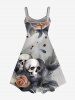Robe D'Halloween Ligne A Rose Feuille Peinture D'Encre Imprimés de Grande Taille - Multi-A 2X