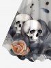 Robe D'Halloween Ligne A Rose Feuille Peinture D'Encre Imprimés de Grande Taille - Multi-A 2X