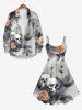 Robe D'Halloween Ligne A Rose Feuille Peinture D'Encre Imprimés de Grande Taille - Multi-A 3X