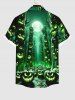 Plus Size Glitter Pumpkin Lantern Tree Forest Moon Galaxy Print Halloween Button Pocket Shirt For Men -  
