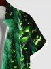 Plus Size Glitter Pumpkin Lantern Tree Forest Moon Galaxy Print Halloween Button Pocket Shirt For Men -  