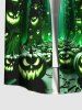 Plus Size Glitter Pumpkin Lantern Tree Forest Moon Galaxy Print Halloween Button Pocket Shirt For Men -  