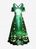 Plus Size Glitter Pumpkin Lantern Tree Forest Moon Galaxy Print Halloween Costume Crisscross Maxi Dress -  