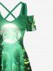 Plus Size Glitter Pumpkin Lantern Tree Forest Moon Galaxy Print Halloween Costume Crisscross Maxi Dress -  