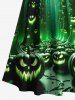 Plus Size Glitter Pumpkin Lantern Tree Forest Moon Galaxy Print Halloween Costume Crisscross Maxi Dress -  