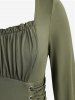 Plus Size Solid Color Lace Up Ruffles Ruched Poet Sleeves Dress -  