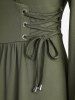 Plus Size Solid Color Lace Up Ruffles Ruched Poet Sleeves Dress -  