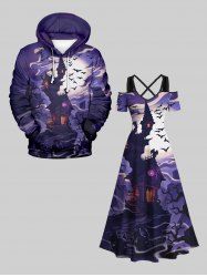 Halloween Costume Moon Bat Castle Tree Print Plus Size Matching Outfit For Couples -  