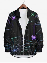 Plus Size Glitter Ombre Spider Web Print Halloween Button Shirt For Men -  