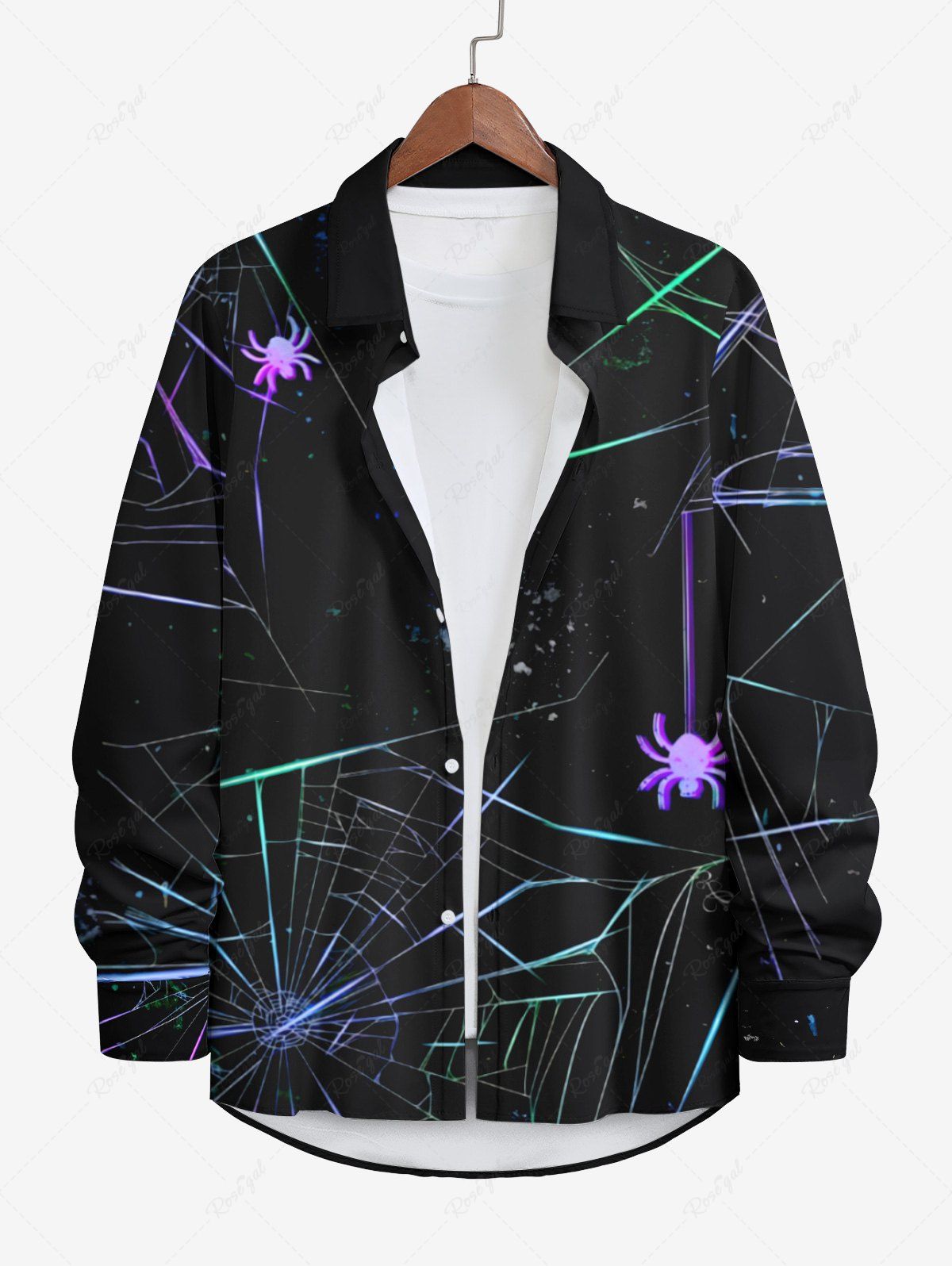 Shops Plus Size Glitter Ombre Spider Web Print Halloween Button Shirt For Men  