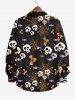 Plus Size Halloween Costume Skulls Spider Web Candy Print Buttons Long Sleeve Shirt For Men -  