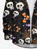 Plus Size Halloween Costume Skulls Spider Web Candy Print Buttons Long Sleeve Shirt For Men -  