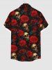 Plus Size Halloween Costume Skulls Rose Flower Print Buttons Pocket Shirt For Men -  
