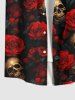 Plus Size Halloween Costume Skulls Rose Flower Print Buttons Pocket Shirt For Men -  