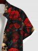 Plus Size Halloween Costume Skulls Rose Flower Print Buttons Pocket Shirt For Men -  