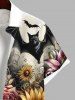 Plus Size Halloween Costume Skull Bat Rose Sunflower Print Buttons Pocket Shirt For Men -  