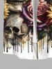 Plus Size Halloween Costume Skull Bat Rose Sunflower Print Buttons Pocket Shirt For Men -  