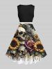 Plus Size Halloween Costume Skulls Rose Sunflower Bat Print 1950s Vintage Dress -  