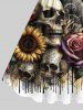 Plus Size Halloween Costume Skulls Rose Sunflower Bat Print 1950s Vintage Dress -  