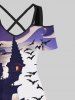 Robe D'Halloween Costume Chauve-souris Lune et Château Imprimés à Epaule Dénudée de Grande Taille - Multi-A 6X