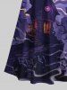 Robe D'Halloween Costume Chauve-souris Lune et Château Imprimés à Epaule Dénudée de Grande Taille - Multi-A 6X